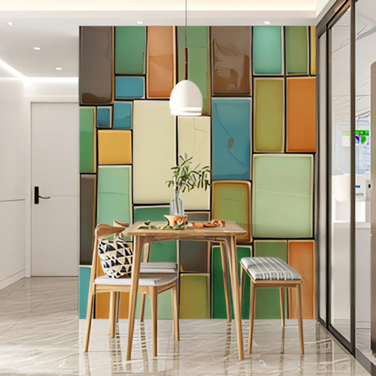 Mid-Century Mosaic Mural Wallpaper — Multi-Colored Rectangular Tiles Mural Wallpaper - pure wallpaper artwork