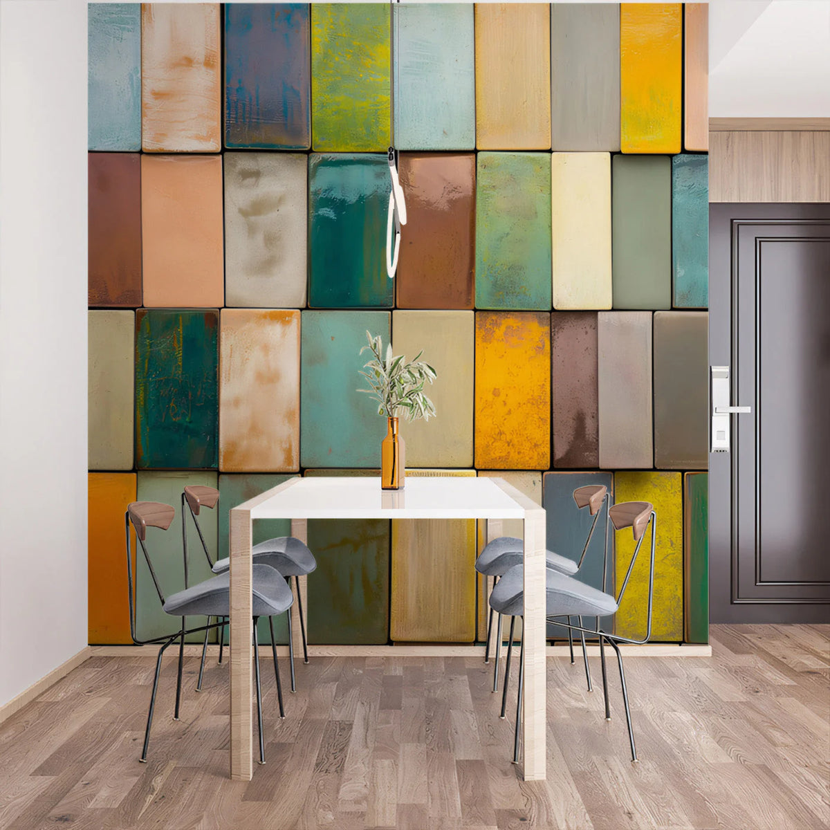Multicolor Ceramic Tile Mural Wallpaper — Artistic Geometric Design Mural Wallpaper - pure wallpaper artwork