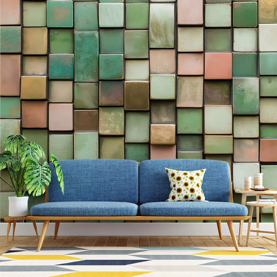 Metallic Cube Mosaic Mural Wallpaper — Contemporary Geometric Art Mural Wallpaper