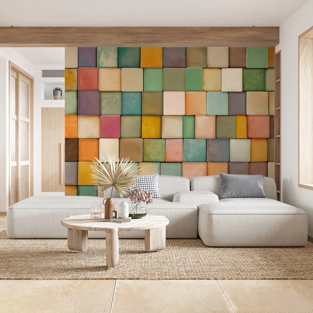 Mosaic Block Mural Wallpaper — Multicolored Geometric Art Mural Wallpaper - pure wallpaper artwork