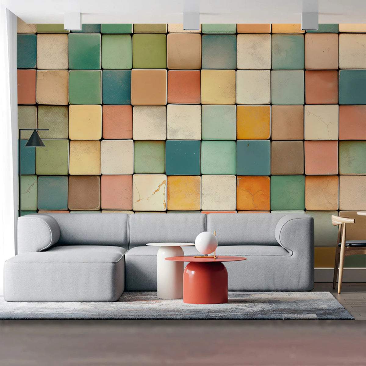Mosaic Tile Grid Mural Wallpaper — Colorful Geometric Pattern Mural Wallpaper - pure wallpaper artwork