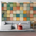 Mosaic Tile Grid Mural Wallpaper — Colorful Geometric Pattern Mural Wallpaper - pure wallpaper artwork