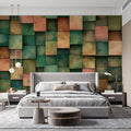 Industrial Geometric Cubes Mural Wallpaper — Aged Bronze Finish Mural Wallpaper - pure wallpaper artwork