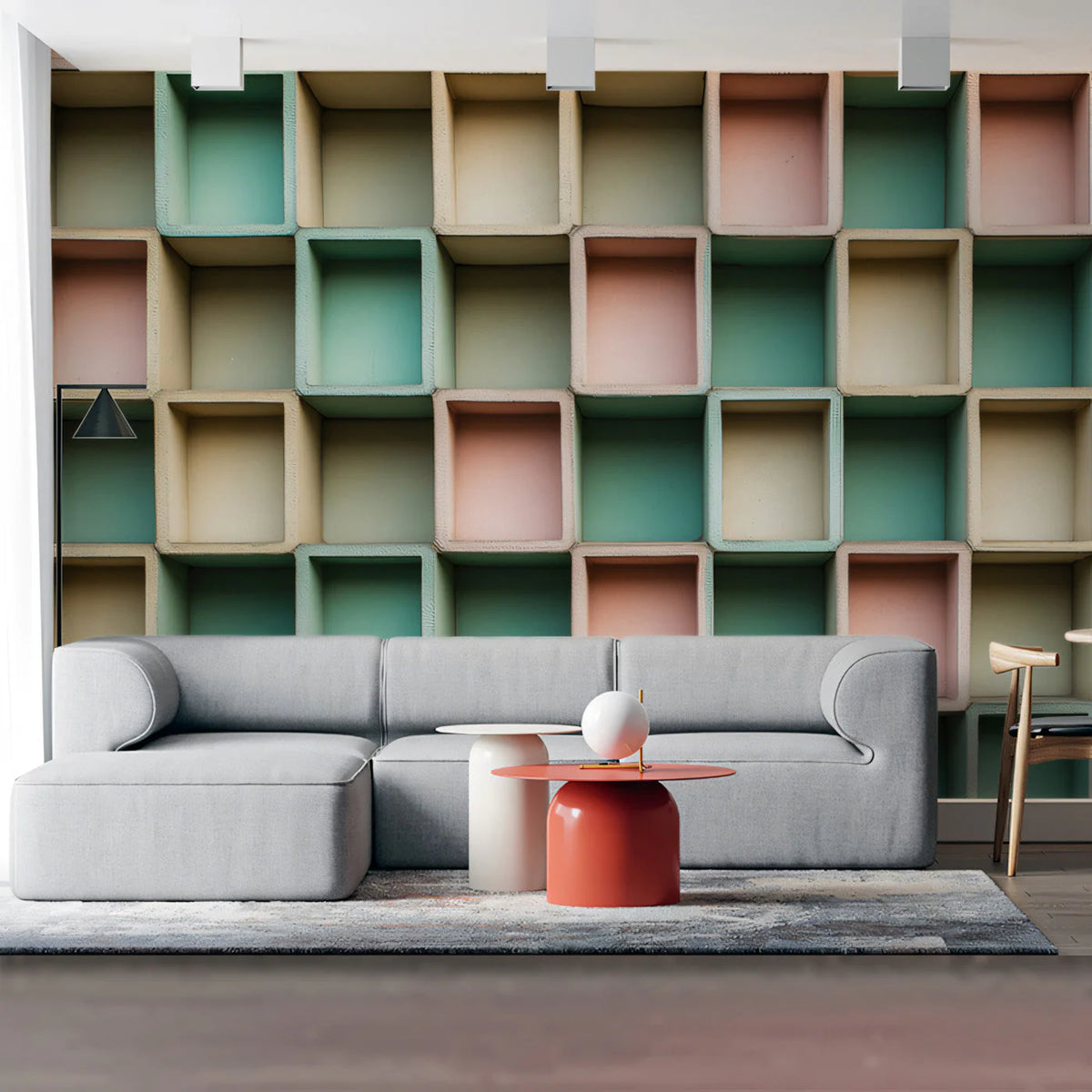 Geometric Cubes Mural Wallpaper — Pastel 3D Grid Pattern Mural Wallpaper - pure wallpaper artwork