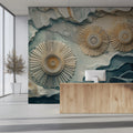 Abstract Sunburst Geometric Mural Wallpaper — Fluid Modern Art Mural Wallpaper - pure wallpaper artwork