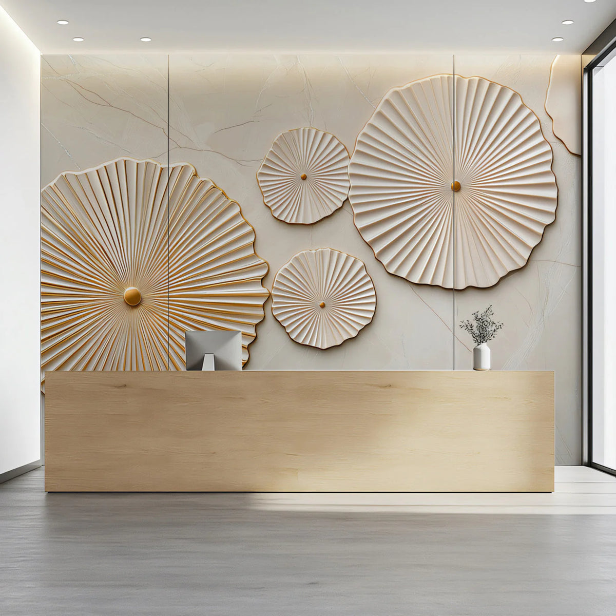 Pleated Disc Mural Wallpaper — Modern Minimalist Marble Design Mural Wallpaper - pure wallpaper artwork