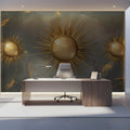 Radiant Sunburst Mural Wallpaper in Charcoal and Gold Mural Wallpaper - pure wallpaper artwork