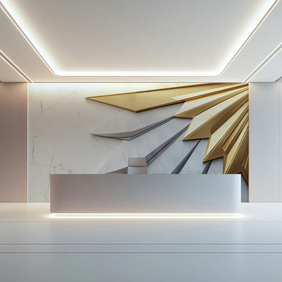 Geometric Gold Fan Mural Wallpaper — Modern Marble Minimalist Mural Wallpaper