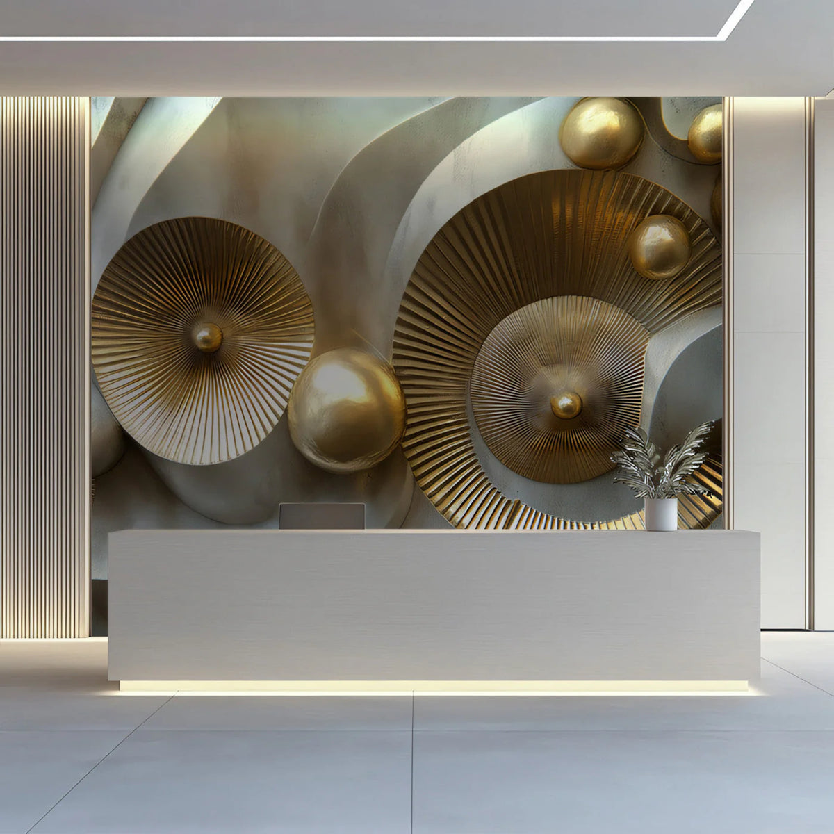Metallic Gold and Marble 3D Relief Mural Wallpaper — Modern Abstract Mural Wallpaper - pure wallpaper artwork