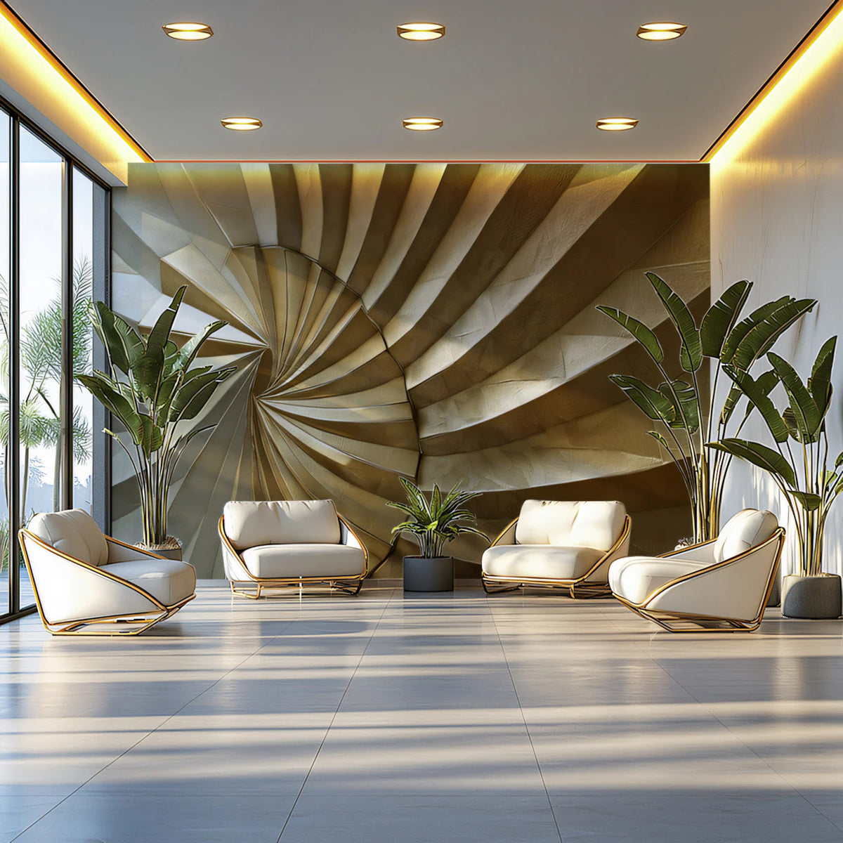 Golden Spiral Mural Wallpaper — Modern Architectural Design Mural Wallpaper - pure wallpaper artwork