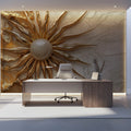 Gilded Sunburst Mural Wallpaper — Elegant Geometric Statement Mural Wallpaper - pure wallpaper artwork