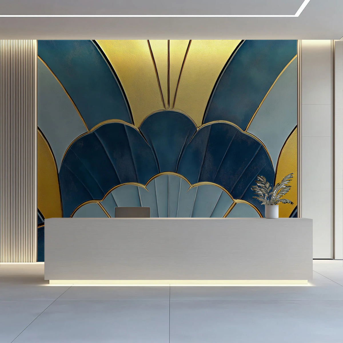 Art Deco Fan Mural Wallpaper — Modern Gold and Teal Geometric Mural Wallpaper - pure wallpaper artwork