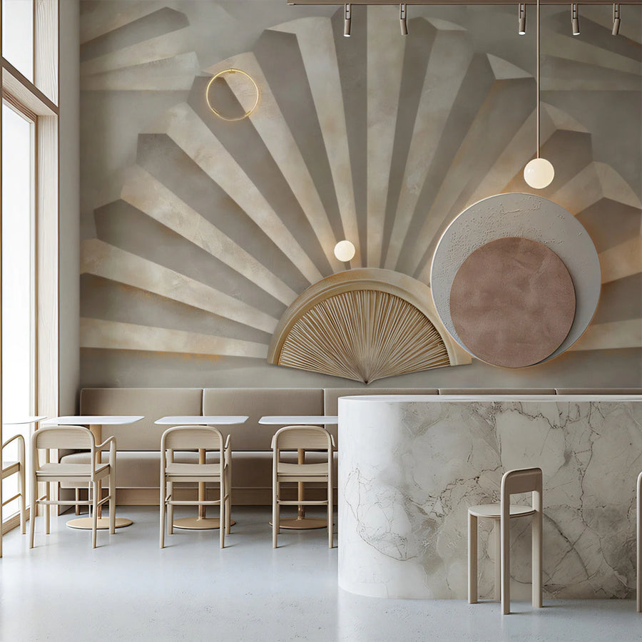 Art Deco Fan Mural Wallpaper — Geometric Architectural Gold Design Mural Wallpaper