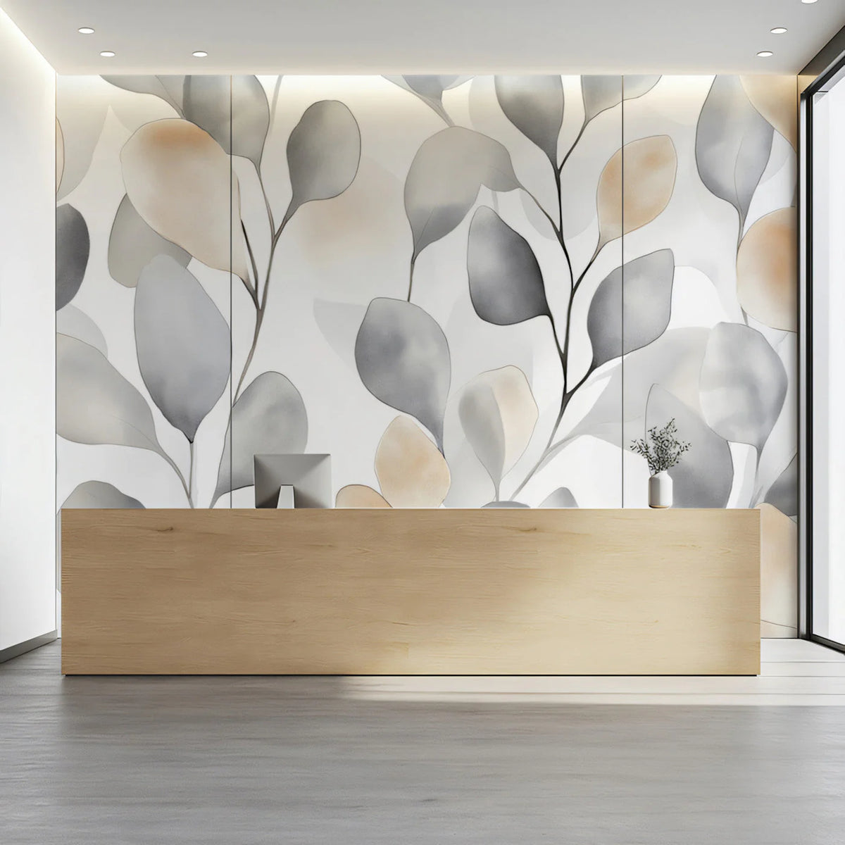 Watercolor Leaf Mural Wallpaper — Minimalist Grey and Beige Botanical Mural Wallpaper - pure wallpaper artwork