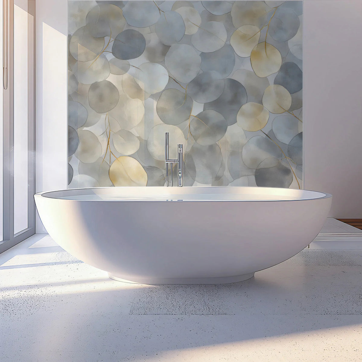 Eucalyptus Leaves Mural Wallpaper — Soft Gray and Gold Botanical Mural Wallpaper - pure wallpaper artwork
