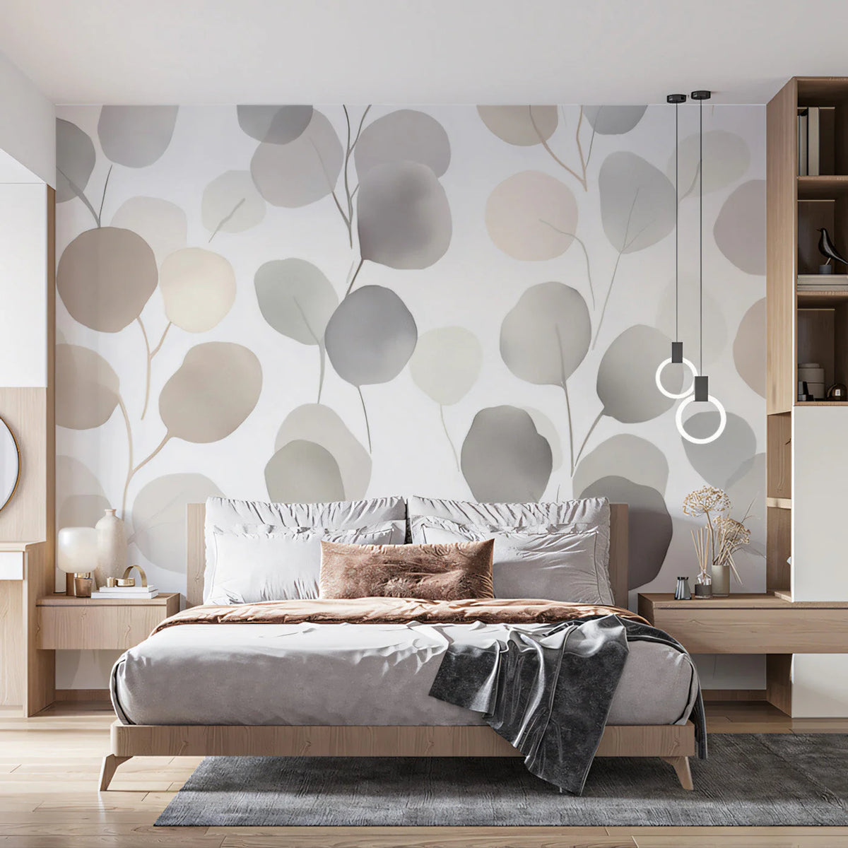 Watercolor Eucalyptus Branch Mural Wallpaper in Neutral Tones Mural Wallpaper - pure wallpaper artwork