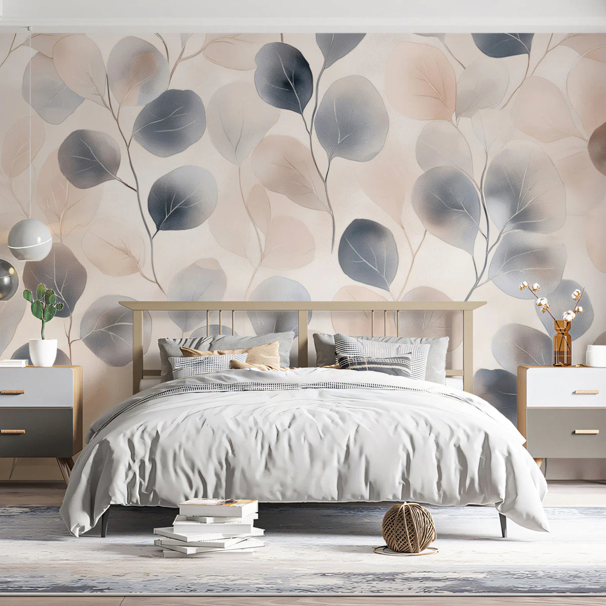 Watercolor Eucalyptus Leaf Mural Wallpaper — Minimalist Botanical Mural Wallpaper - pure wallpaper artwork