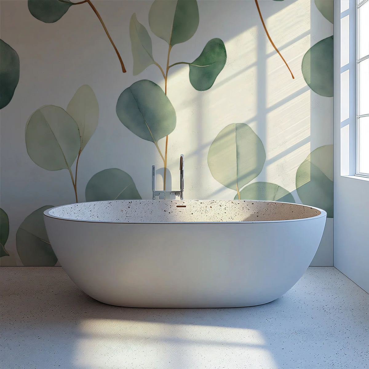 Watercolor Eucalyptus Leaf Mural Wallpaper — Botanical Branch Design Mural Wallpaper - pure wallpaper artwork