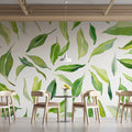 Watercolor Leaf Pattern Mural Wallpaper — Fresh Botanical Style Mural Wallpaper - pure wallpaper artwork