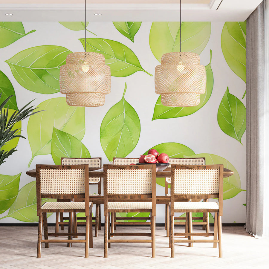 Watercolor Leaf Mural Wallpaper — Fresh Botanical Print Mural Wallpaper