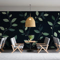 Minimalist Botanical Mural Wallpaper — Dark Green Leaf Pattern Mural Wallpaper - pure wallpaper artwork