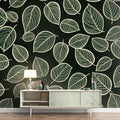 Minimalist Botanical Mural Wallpaper — Line Art Leaf Pattern Mural Wallpaper - pure wallpaper artwork