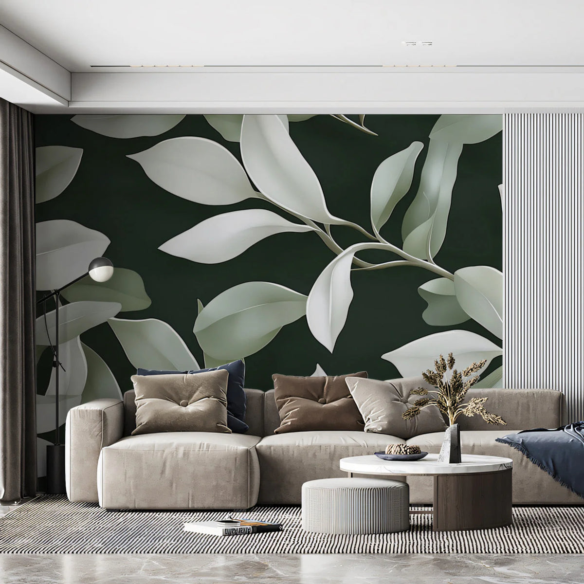 Minimalist Botanical Leaf Mural Wallpaper — Dark Forest Green Mural Wallpaper - pure wallpaper artwork