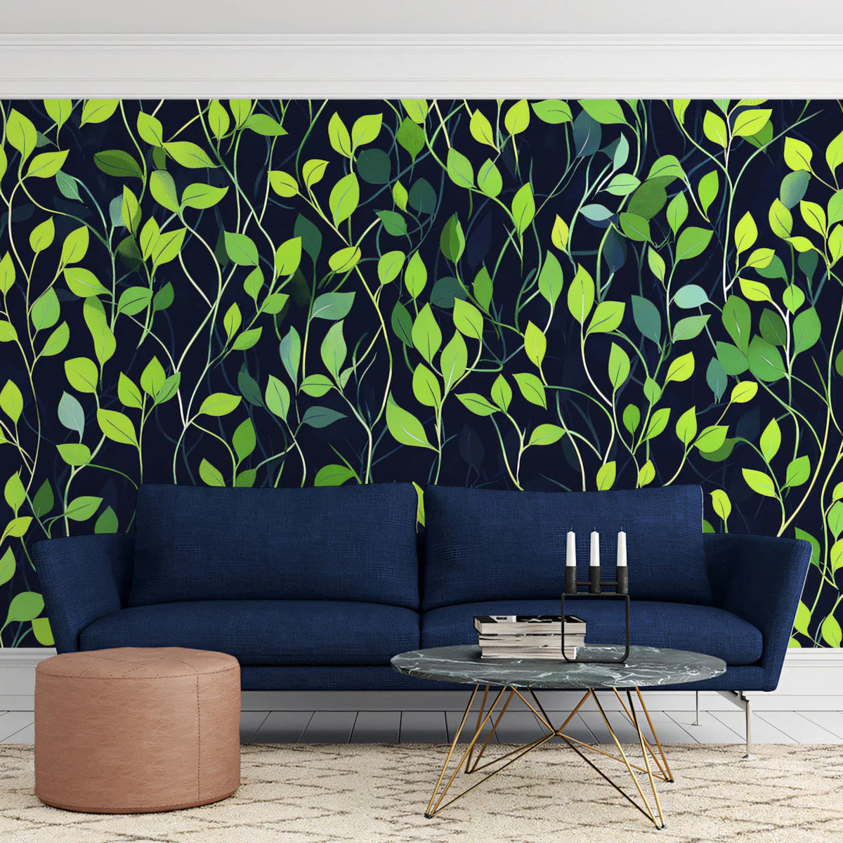 Neon Lime Vine Mural Wallpaper — Modern Botanical Feature Wall Mural Wallpaper - pure wallpaper artwork