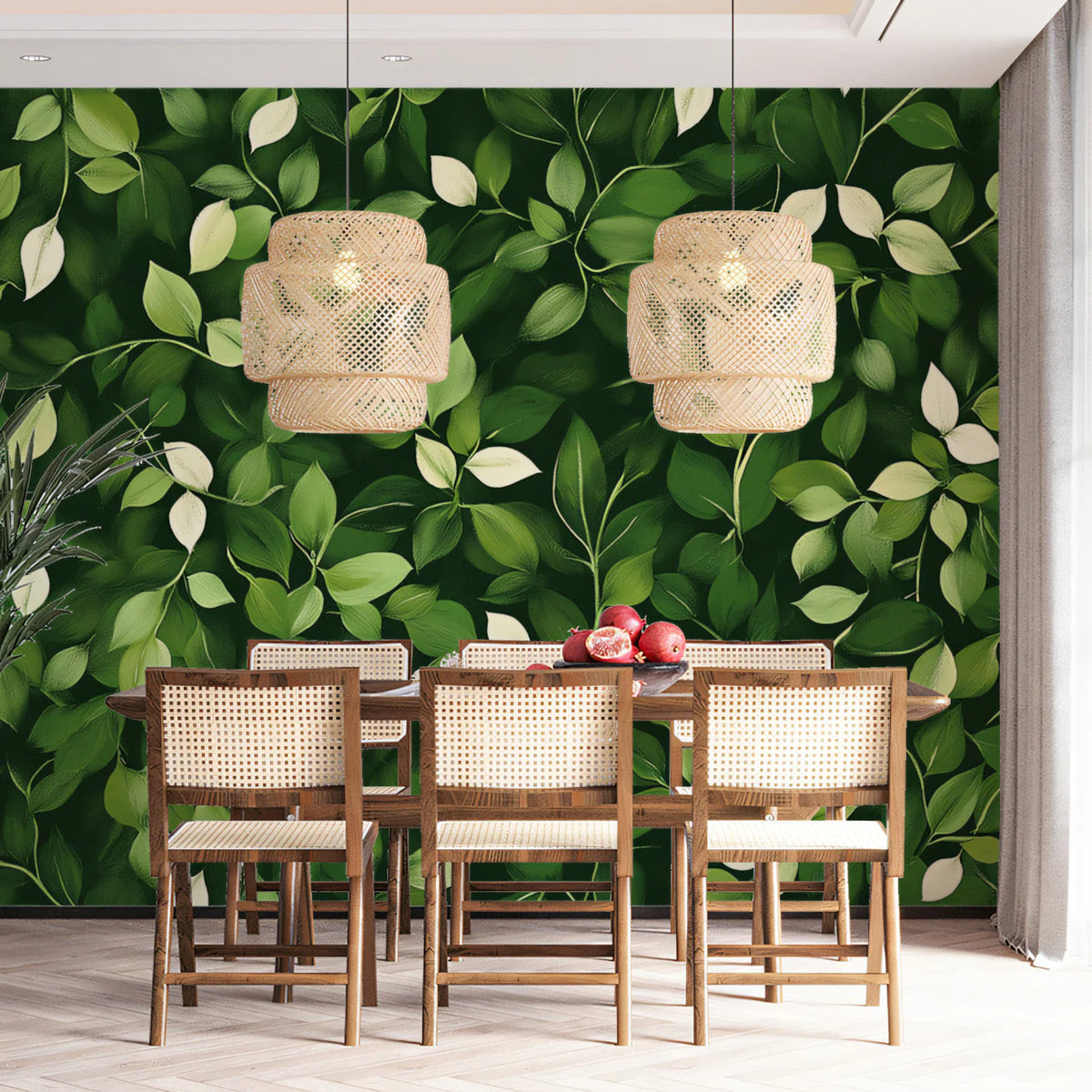 Lush Botanical Forest Leaves Mural Wallpaper — Dark Green Decor Mural Wallpaper - pure wallpaper artwork