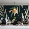 Minimalist Botanical Mural Wallpaper — Midnight and Sage Leaf Mural Wallpaper - pure wallpaper artwork