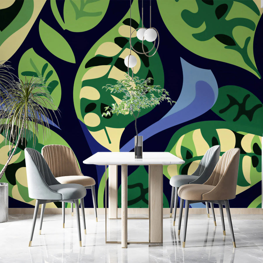 Abstract Tropical Leaf Mural Wallpaper — Modern Botanical Art Mural Wallpaper