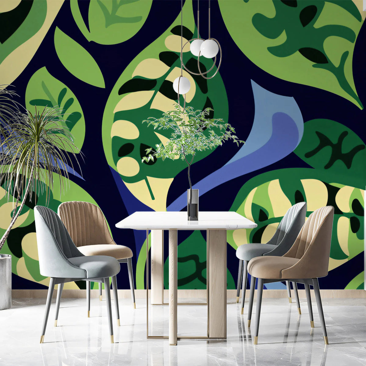 Abstract Tropical Leaf Mural Wallpaper — Modern Botanical Art Mural Wallpaper - pure wallpaper artwork