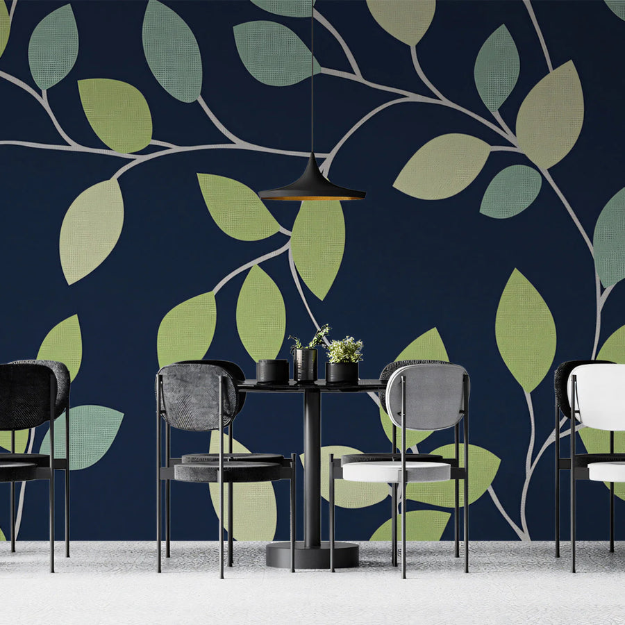 Minimalist Leaf Vine Mural Wallpaper — Modern Botanical Mural Wallpaper