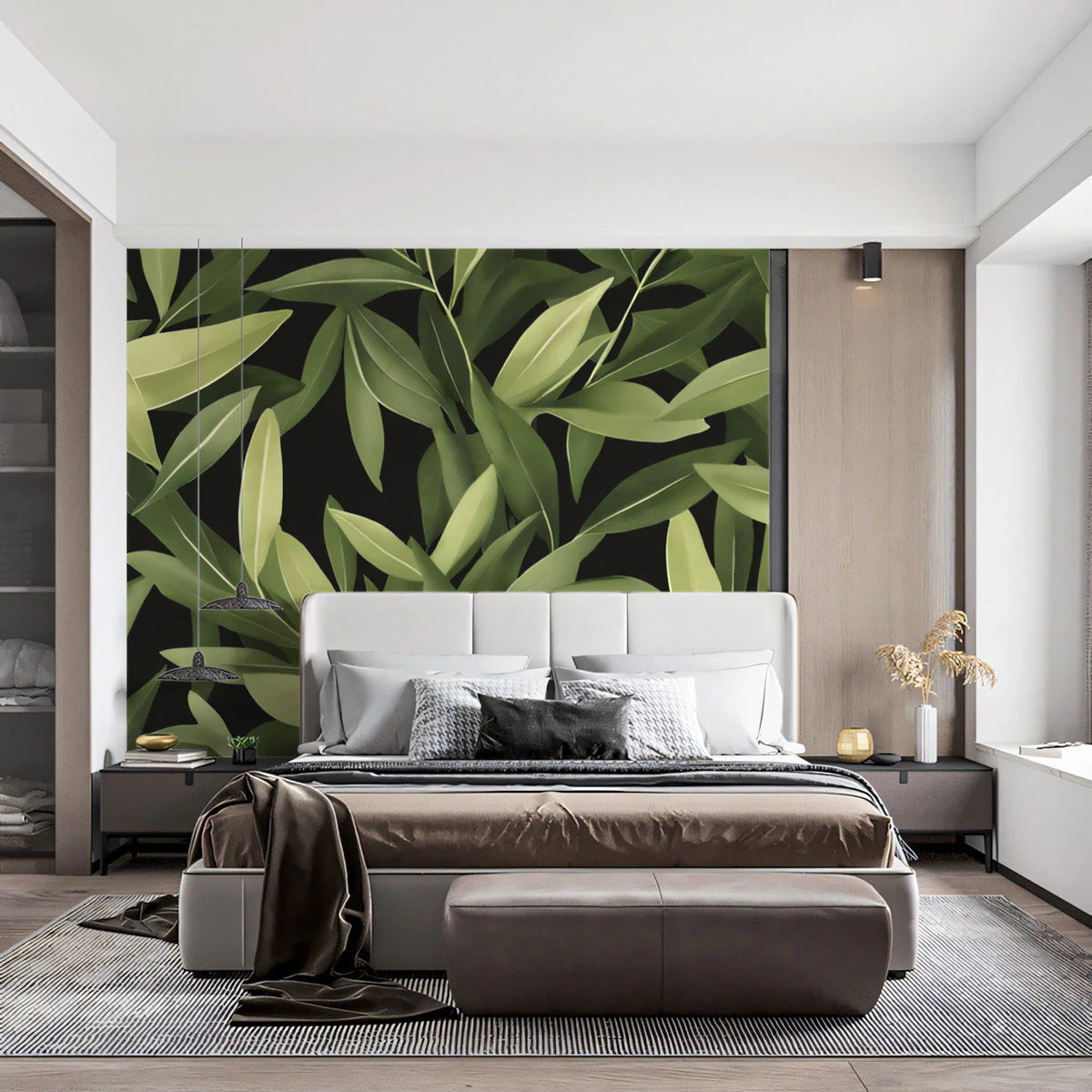 Olive Leaf Silhouette Mural Wallpaper —Bold Botanical Design Mural Wallpaper - pure wallpaper artwork