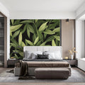 Olive Leaf Silhouette Mural Wallpaper —Bold Botanical Design Mural Wallpaper - pure wallpaper artwork