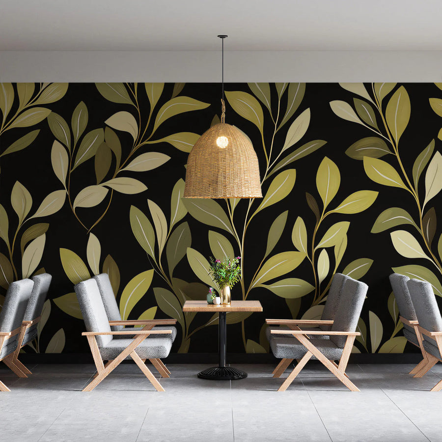 Olive Leaf Botanical Mural Wallpaper — Modern Organic Design Mural Wallpaper