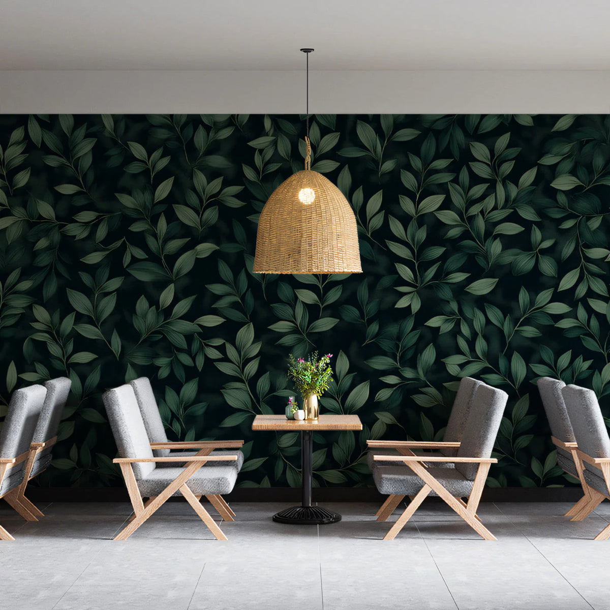 Midnight Foliage Mural Wallpaper — Botanical Leaf Pattern Mural Wallpaper - pure wallpaper artwork