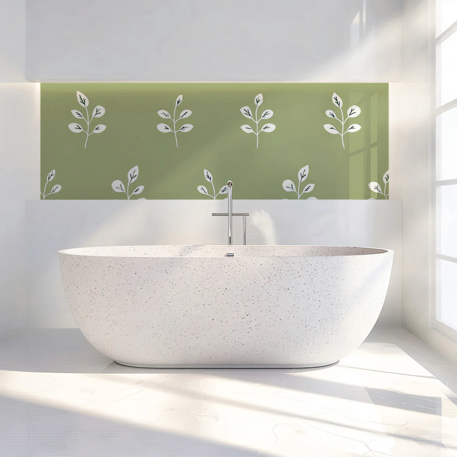 Minimalist Sage Leaf Mural Wallpaper — Calm Botanical Pattern Mural Wallpaper