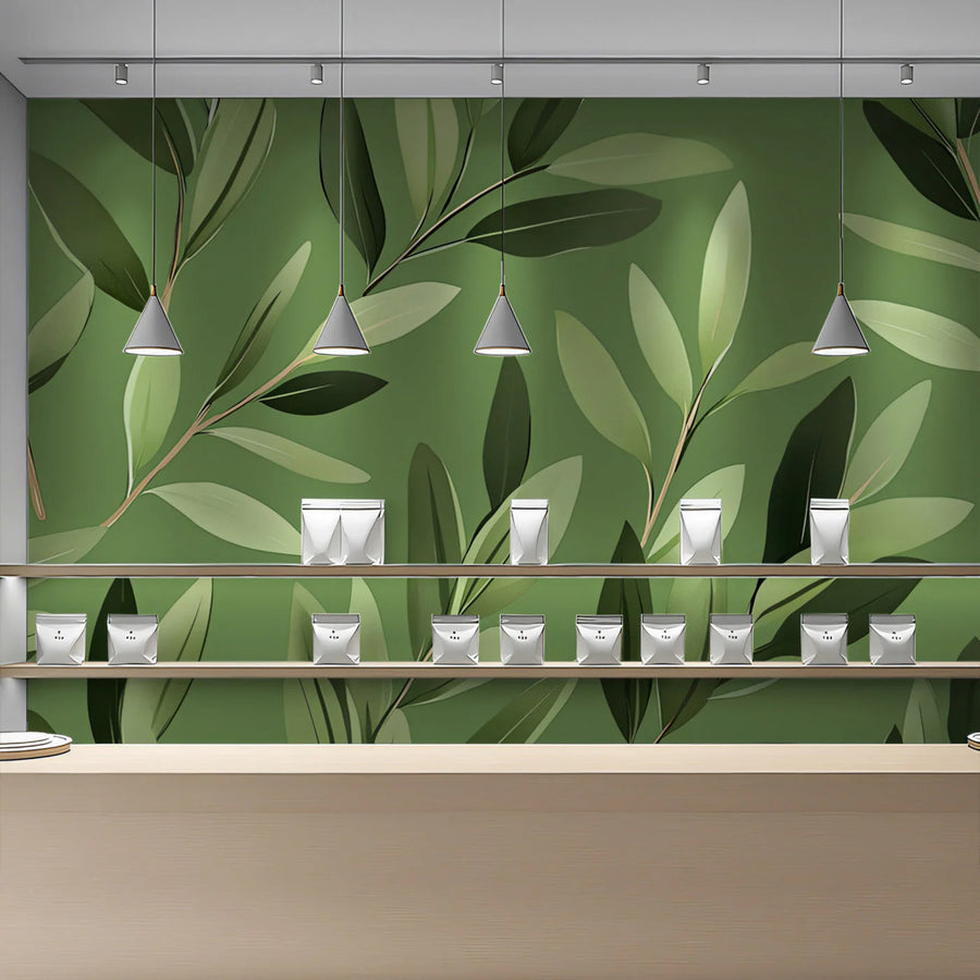Olive Leaf Branch Mural Wallpaper — Modern Botanical Design Mural Wallpaper
