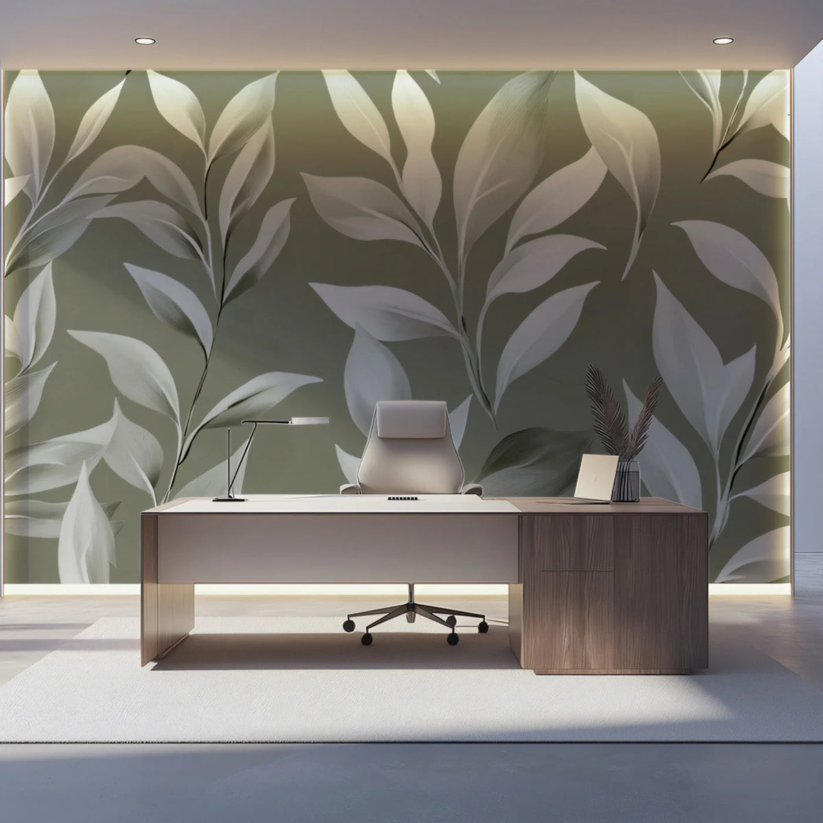 Minimalist Sage Green Leaf Mural Wallpaper — Modern Botanical Mural Wallpaper - pure wallpaper artwork