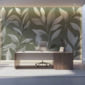 Minimalist Sage Green Leaf Mural Wallpaper — Modern Botanical Mural Wallpaper - pure wallpaper artwork