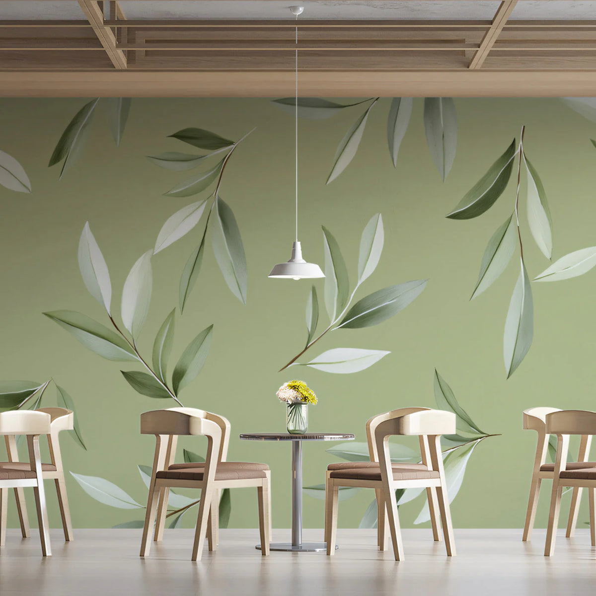 Minimalist Sage Leaf Mural Wallpaper — Botanical Wall Art Mural Wallpaper - pure wallpaper artwork