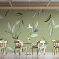 Minimalist Sage Leaf Mural Wallpaper — Botanical Wall Art Mural Wallpaper - pure wallpaper artwork