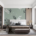 Sage Green Leaf Mural Wallpaper — Modern Botanical Design Mural Wallpaper - pure wallpaper artwork