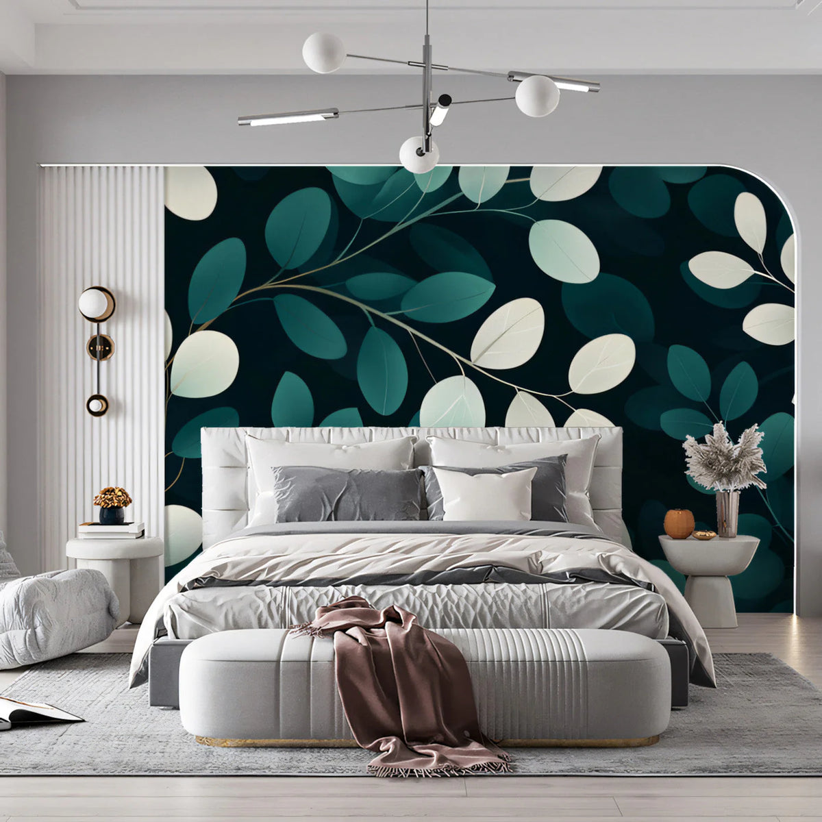Eucalyptus Leaf Mural Wallpaper — Moody Teal Botanical Design Mural Wallpaper - pure wallpaper artwork