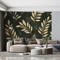 Gilded Foliage Mural Wallpaper — Botanical Dark Green Mural Wallpaper - pure wallpaper artwork