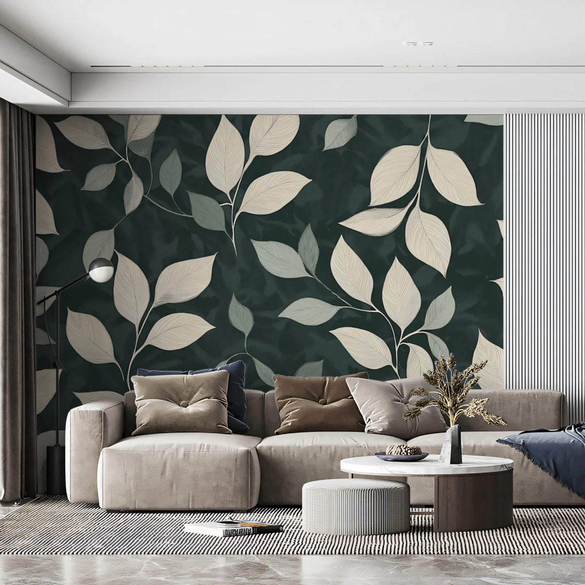 Minimalist Botanical Leaf Mural Wallpaper — Dark Forest Green Mural Wallpaper - pure wallpaper artwork