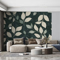 Minimalist Botanical Leaf Mural Wallpaper — Dark Forest Green Mural Wallpaper - pure wallpaper artwork