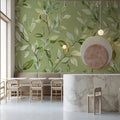 Watercolor Botanical Leaf Mural Wallpaper — Soft Sage Green Mural Wallpaper - pure wallpaper artwork