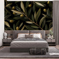 Olive Branch Mural Wallpaper —Sophisticated Botanical Art Mural Wallpaper - pure wallpaper artwork